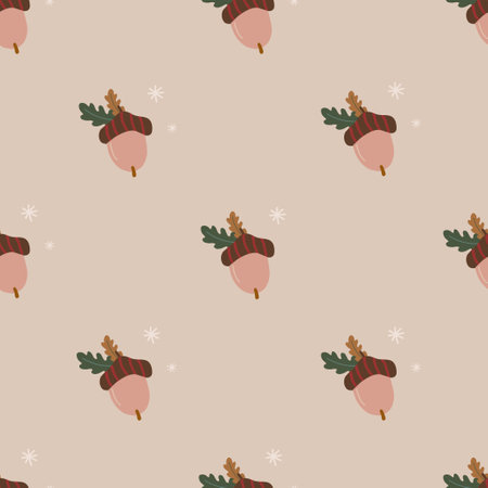 Simple seamless pattern with acorn and oak leaves. Winter season and Christmas concept. Hand drawn vector texture for wallpaper, prints, wrapping, textileのイラスト素材