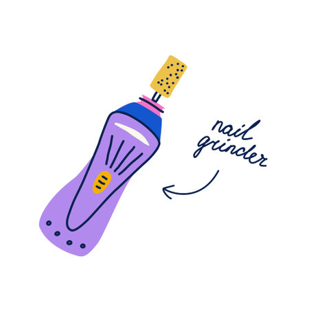 Nail grinder vector isolated clipart. Tool for pet groomers in flat trendy style. Illustration with handwritten typographyのイラスト素材