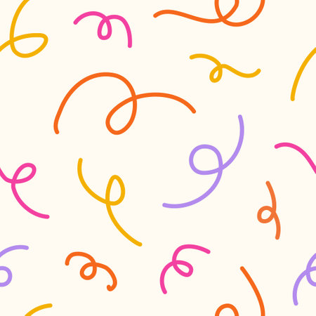 Simple seamless pattern with colorful abstract scrawl. Hand drawn retro y2k vector illustration for stylish cover, cases, wallpaper, prints, wrapping, textileのイラスト素材