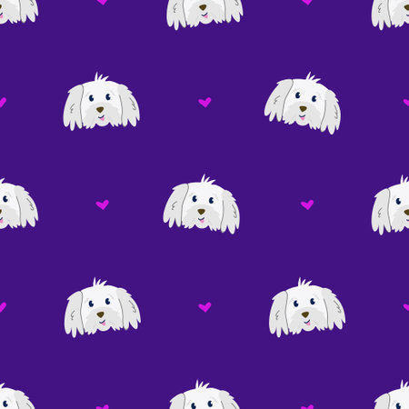 Simple seamless pattern with cute dog and hearts. Hand drawn vector illustration for stylish cover, cases, wallpaper, prints, wrapping, textileのイラスト素材