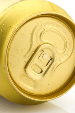 Closeup of aluminium can with water drops, white backgroundの写真素材