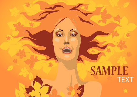vector autumn girl, on an orange backgroundのイラスト素材