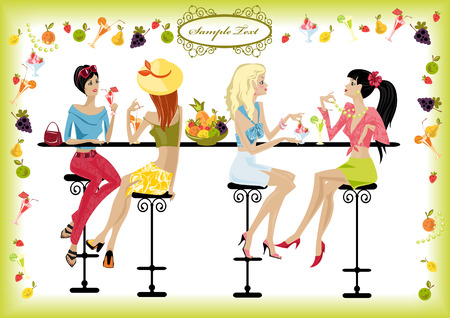 girls spend their time in a summer cafeのイラスト素材