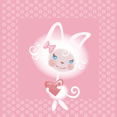 Favourite cat the girl on a pink backgroundのイラスト素材