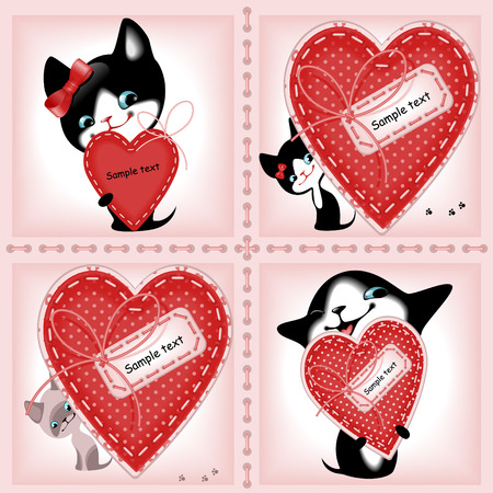 complete set of cards. Valentines Day. heart and a kitten 2. Similar in a portfolioのイラスト素材