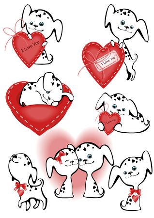 Collection of funny white puppies with a heart. similar to the portfolioのイラスト素材