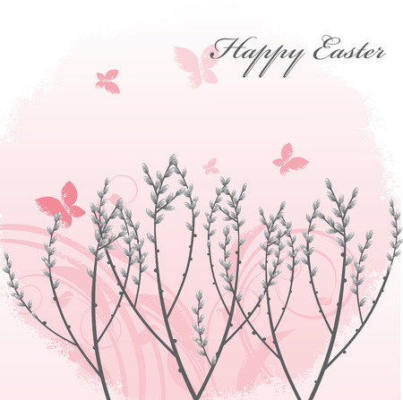 willow branches in the spring. greeting cardのイラスト素材