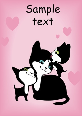 kittens with mom in pink 4 のイラスト素材