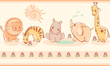 Border with zebras, giraffes, elephants, lions, hippos. Similar to portfolioのイラスト素材