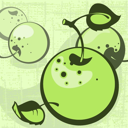 Apples with leaves on a green wicker backgroundのイラスト素材