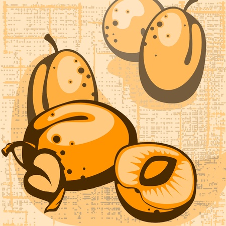 apricot with leaves on a orange wicker backgroundのイラスト素材