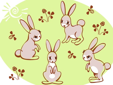collection hares on a green background. Similar to portfolioのイラスト素材