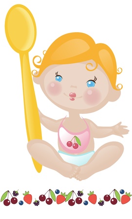The kid holding a spoonのイラスト素材