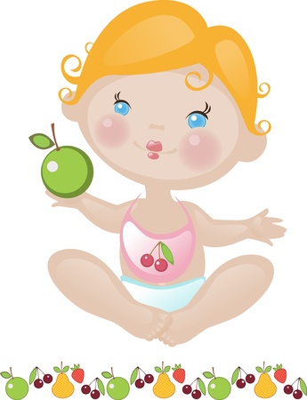 The kid holding an appleのイラスト素材