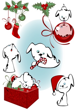 Christmas Collection little puppiesのイラスト素材