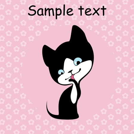 kitten licking paw on pink backgroundのイラスト素材