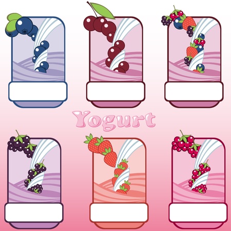 milk and berries with label in frontのイラスト素材