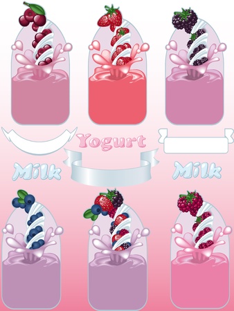 milk and berries with label in frontのイラスト素材