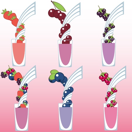 milk and berries with label in frontのイラスト素材