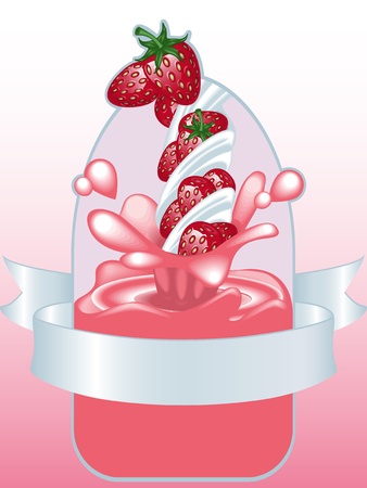 strawberry yogurt with label in frontのイラスト素材