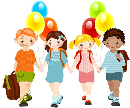 happy kids with balloons. school childhood. school  friends. similar to the portfolioのイラスト素材