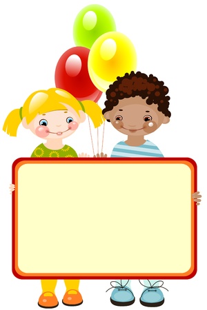 happy children with balloons. place for your text.のイラスト素材