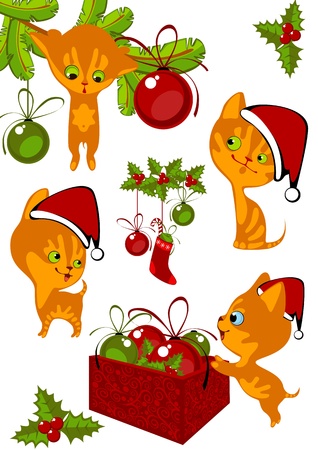 Christmas Collection little red kittens 3のイラスト素材