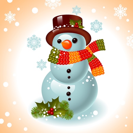 Christmas card. snowman on the background of snowflakes.Vector illustration.のイラスト素材