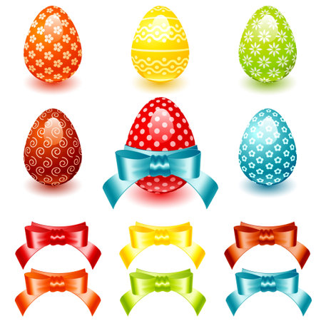 easter set egg with flower pattern and colorful bows.vector illustration.のイラスト素材