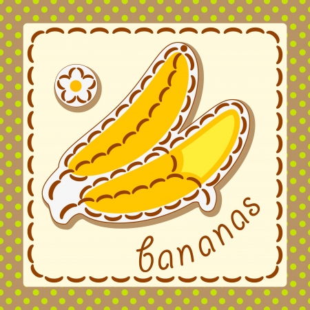 Bananas. Cards from the fruit and berry, decorated with embroidery on the elements of the original background.のイラスト素材
