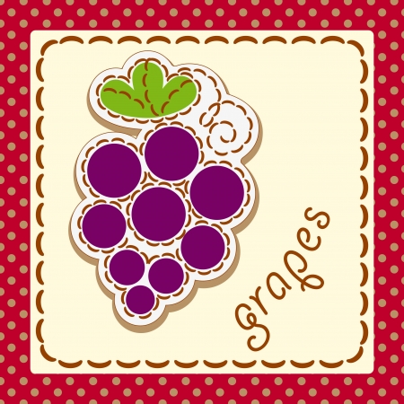 grapes. Cards from the fruit and berry, decorated with embroidery on the elements of the original background.のイラスト素材