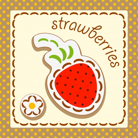 strawberries. Cards from the fruit and berry, decorated with embroidery on the elements of the original background.のイラスト素材