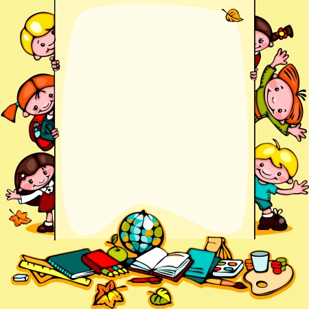 kids  school yellow background.のイラスト素材