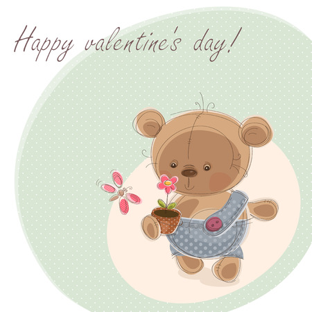 Valentine card with teddy bear. Vector illustrationのイラスト素材