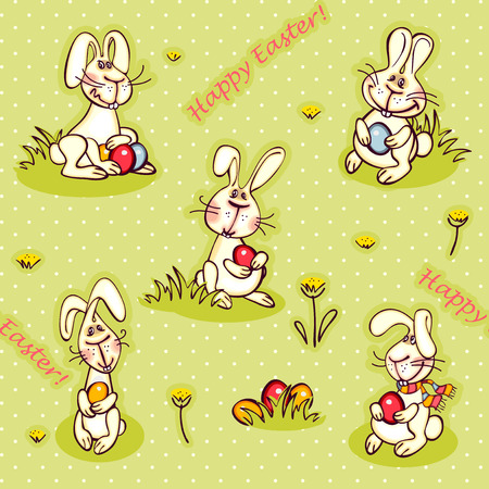 happy easter wallpaper. easter bunny and red eggのイラスト素材