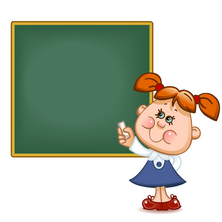 Back to school. Cute schoolchild at the  blackboard to answer a lesson. Vector illustrationのイラスト素材