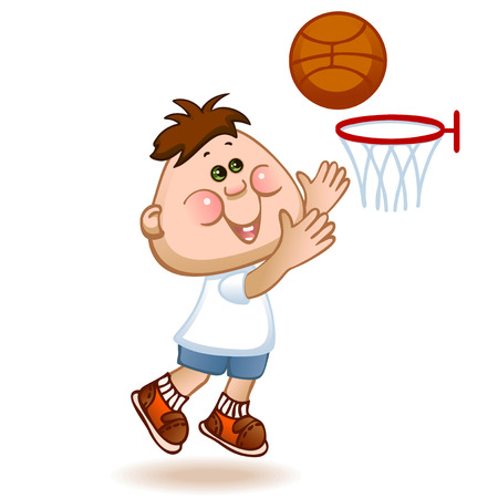 sports schoolboy play in basketball. vector illustrationのイラスト素材