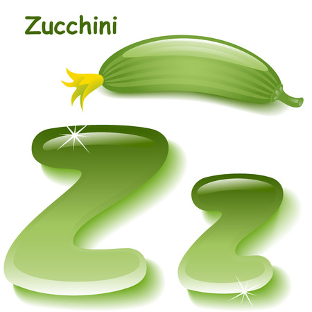Alphabet. English capital and uppercase letter Z, stylized color of zucchini juice. green zucchini. vector illustrationのイラスト素材