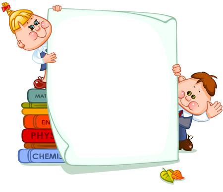 Frame with school children and school supplies. place for text. Vector illustrationのイラスト素材