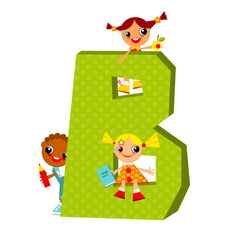 School children look out for the letter B. Vector illustration.のイラスト素材