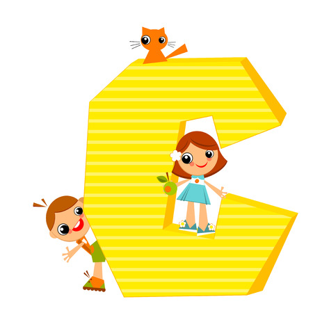School children look out for the letter C. Vector illustration.のイラスト素材