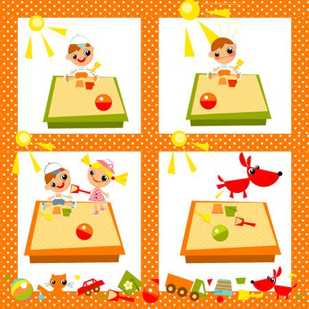 Little girl and boy playing in a sandbox. that is permitted and what is prohibited on the playgroundのイラスト素材