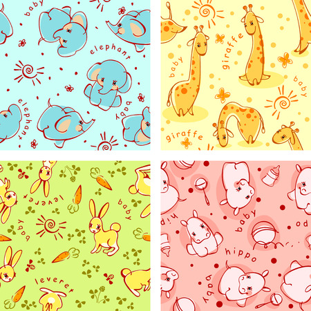 Set kids wallpaper background with wild cute animals.のイラスト素材