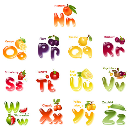 Alphabet. English capital and uppercase letter with  fruits. part 2のイラスト素材