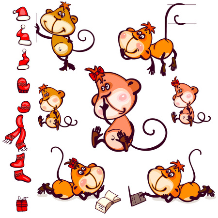 Set  chinese zodiac postcard 2016 with the characters monkey. You can add as isolated icon.のイラスト素材