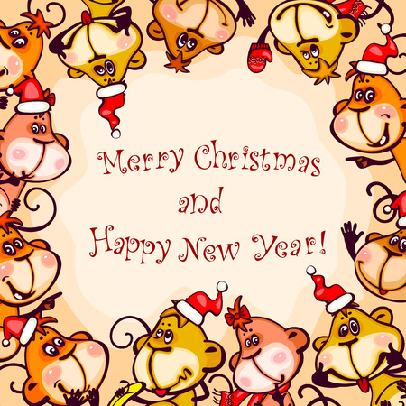 postcard chinese zodiac postcard 2016 with the characters monkeys.のイラスト素材