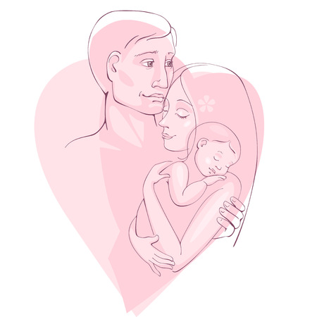 Greating postcard - happy family. Vector background.のイラスト素材