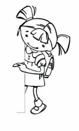 Silhouette banner young school girl child with a banner place for text writes your ad with a pen. hand paintedのイラスト素材