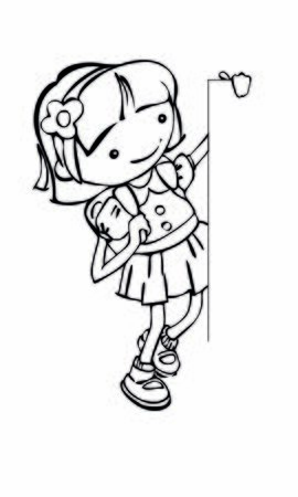 Silhouette banner young school girl child with a banner place for text writes your ad with a pen. hand paintedのイラスト素材