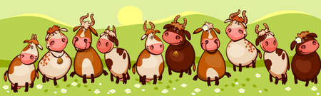 wallpaper design with cute little cartoon cattle with cows and bulls, vector illustrationのイラスト素材